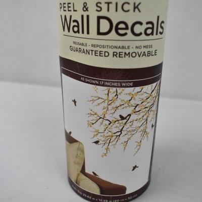 2 Piece Wall Decor: 1/2/3 Hooks & Bird/Tree Peel & Stick Decor