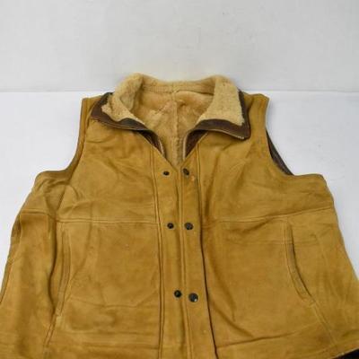 Overland Brown Leather Vest with Fuzzy Inside, Size 48