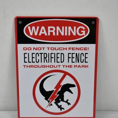 Jurassic World Metal Wall Decor Elecrified Fence Warning Sign 5.75