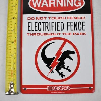 Jurassic World Metal Wall Decor Elecrified Fence Warning Sign 5.75