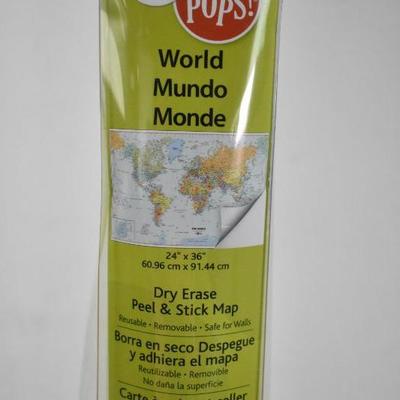 World Map, Dry Erase Peel & Stick Reusable 