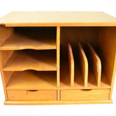 Wooden Desk Top Organizer: 7 Paper Slots, 2 Drawers