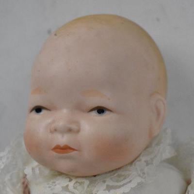 Porcelain Doll in Cream Dress - No Brand Markings