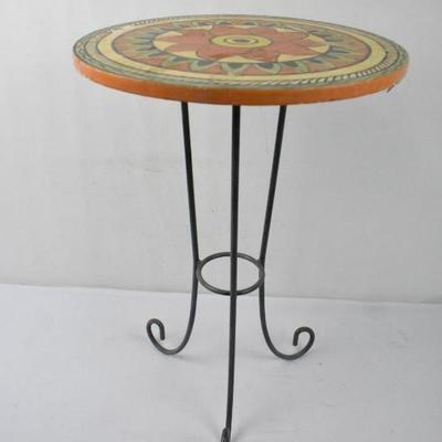 Patio/End Table: Metal Legs, Painted Orange/Blue/Yellow/Green Floral