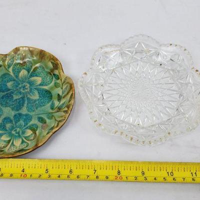 Small Plates, 3 Yellow & White Square, 1 Display (Broken/Fixed), 1 Glass Dish