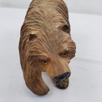Wood Bear Statue with Broken Ear