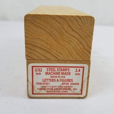 Steel Stamps, Letters & Figure, 3/32 Inch, Wood Block