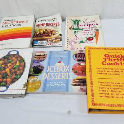 6 Cookbook Lot: Microwave/Crock-Pot/One Dish/Icebox Desserts/More