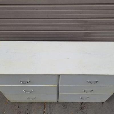 White Six Drawer Dresser with Brushed Metal Handles