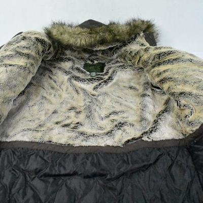 Eddie Bauer Heavy Winter Coat Goose Down, Men's Large Brown on Removable Hood