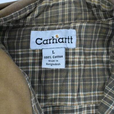 Carhartt Lined Shirt/Light Jacket, Brown w/ Plaid Lining, Large - Needs Cleaning