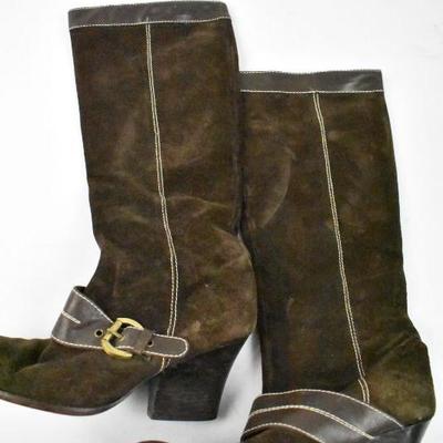 2 Pairs of Women's Heeled Brown Suede Leather Boots Size 7: Ann Taylor & Unknown