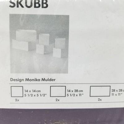 IKEA Skubb 6 Piece Fabric Bin Set (2 Each: 5.5x5.5, 5.5x11, 11x11), Purple - New