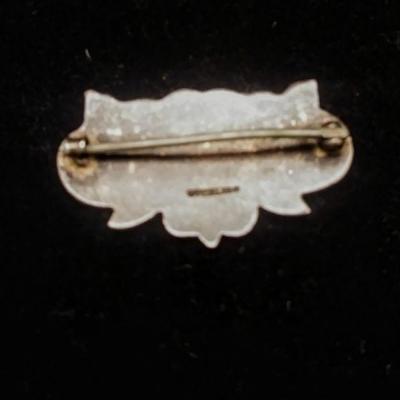 Sterling Silver and Enamel Art Noveau Brooch 3/4"L x 1 1/4"W