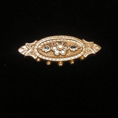 Victorian Oval Brooch with Flower Motif 1/2"L x 1 1/2"W