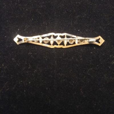 Vintage Gold Wash and Rhinestone Brooch 2 1/2"W x 1/2"L