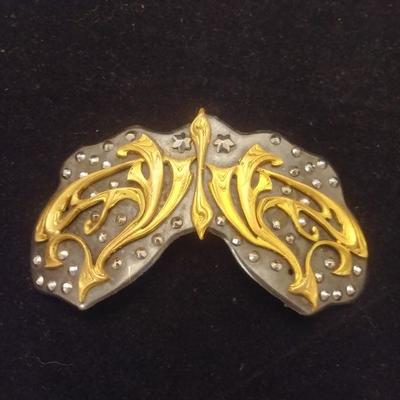 Vintage Cut Brass and Steel  Art Noveau Butterfly Belt Buckle