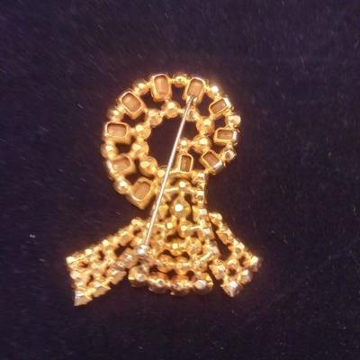 Vintage Red and Clear Rhinestone Brooch 3"L x 2"W