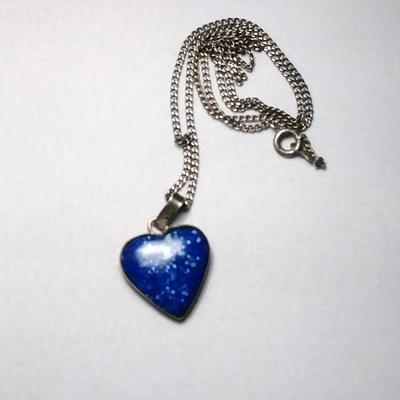 Lapis/ Sterling Heart Necklace 1/2" x 1/2" on a 14" chain 