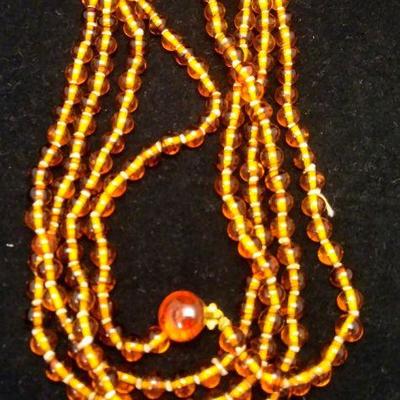 XL Vintage Amber Glass Bead Necklace 60"L