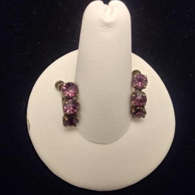 Sterling / Amethyst Colored Gem Earrings 1/2"L