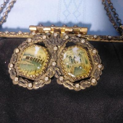 Vintage Black Leather Purse with Brass/ Mother of Pearl Clasp 