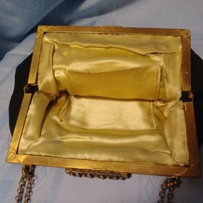 Vintage Black Leather Purse with Brass/ Mother of Pearl Clasp 
