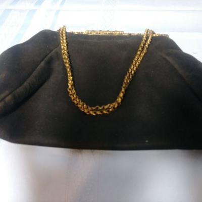 Vintage Black Leather Purse with Brass/ Mother of Pearl Clasp 