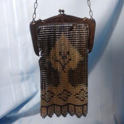 Enamel Mesh Opera Purse with Blue, White, and Black Design