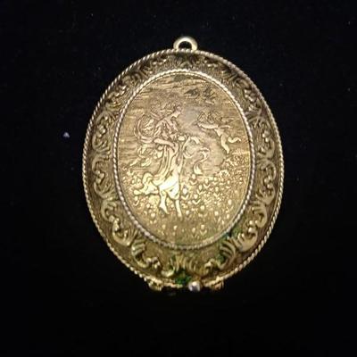 Vintage Perfume Locket with Ornate Carving 2"L x 1 1/2"W