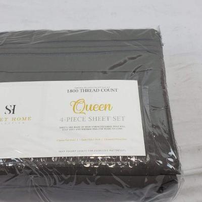 Gray Queen Sheet Set, 4 Piece, Flat/Fitted/2 Standard Pillowcases - New