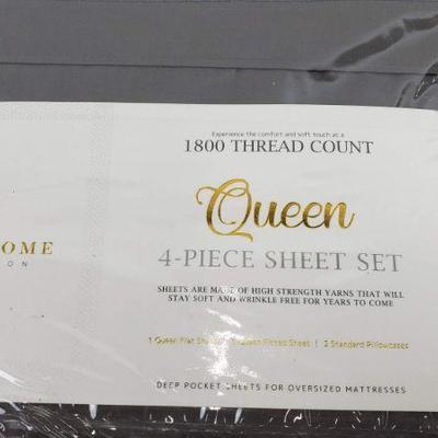 Gray Queen Sheet Set, 4 Piece, Flat/Fitted/2 Standard Pillowcases - New