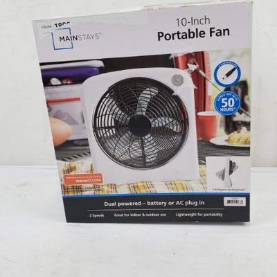 10-Inch White Portable Fan, 2 Speeds/Manual Control - New