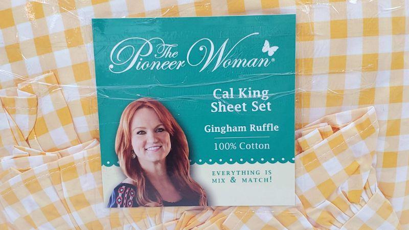 The Pioneer Woman Gingham Yellow Ruffle Cal King Sheet Set