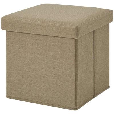 Mainstays Tan Faux Linen Collapsible Storage Ottoman - New