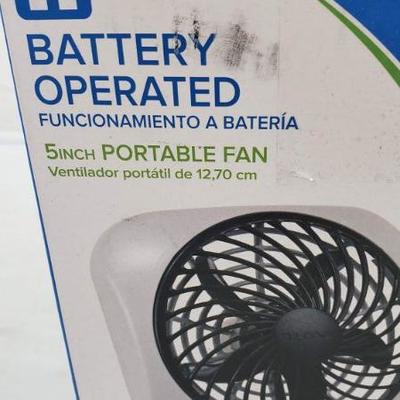 5 Inch Portable Fan, Battery Operated, O2Cool - New, Damaged Box