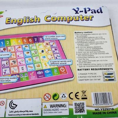 Kids English Computer, Y-Pad, Ages 3+ - New, Open Package, Missing Instructions