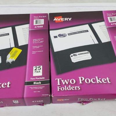 Two Boxes Avery 47988 Two-Pocket Folder, 40-Sheet Capacity, Black 50 Total - New