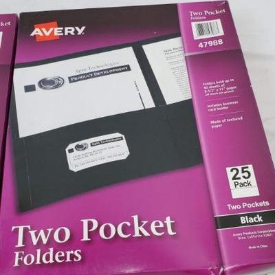 Two Boxes Avery 47988 Two-Pocket Folder, 40-Sheet Capacity, Black 50 Total - New