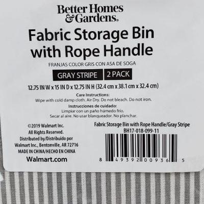 Two 2 Pack of Fabric Storage Bin with Rope Handle, Gray Stripe, Quantity 4 - New
