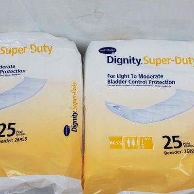 2 Package of 25 Pads, Dignity Super-Duty, For Light to Moderate - New