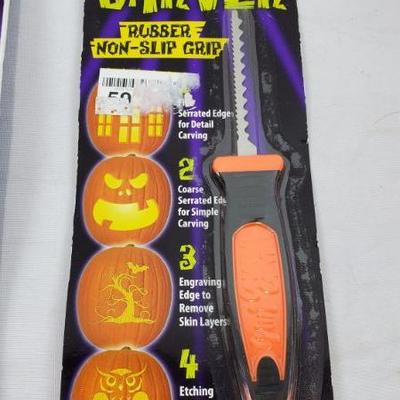 Orange Pumpkin Carving/Decorating Kits, Crazy Faces, Universal Kit, 4-in-1 - New