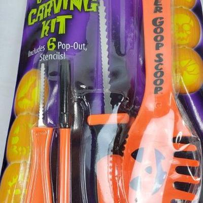 Orange Pumpkin Carving/Decorating Kits, Crazy Faces, Universal Kit, 4-in-1 - New