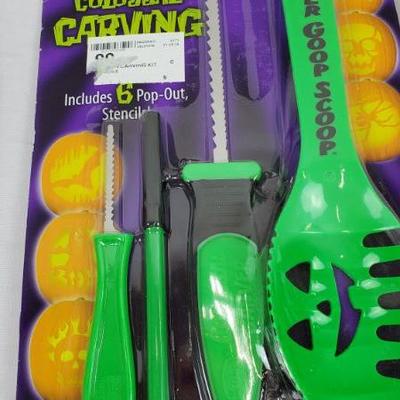 Green Pumpkin Carving/Decorating Kits, Crazy Faces, Carving Kit, 4-in-1- New