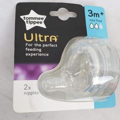 3 Packages of 2x Nipples, Tommee Tippee, Ultra 3m+ Med Flow - New, 1 Opened
