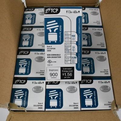 TCP 13W Twist Style Compact Fluorescent Bulbs, 12 Pack - New