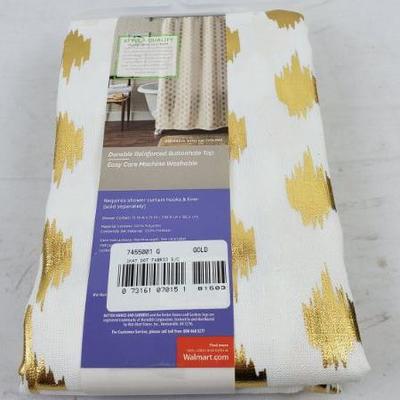 Metallic Gold & White Ikat Dot Fabric Shower Curtain, 72