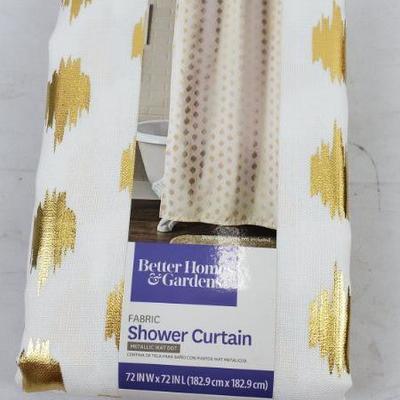 Metallic Gold & White Ikat Dot Fabric Shower Curtain, 72