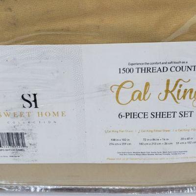 Cal King 6 Piece Sheet Set, 1500 Thread Count, Camel, Sweet Home - New