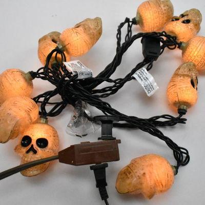 Halloween Skull Lights, Strand of 10 - Tested, Works